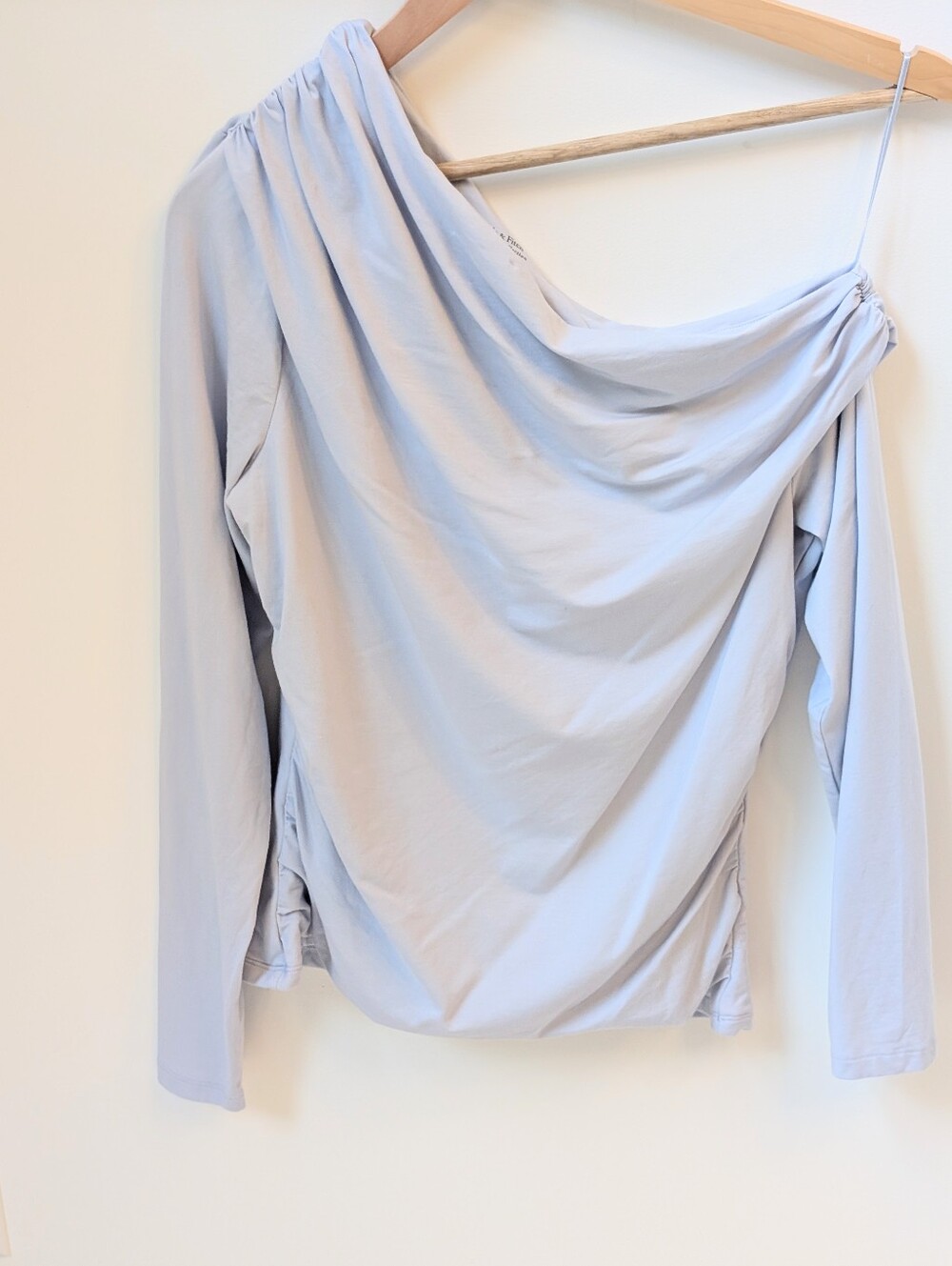 Abercrombie & Fitch Asymmetrical One Shoulder Draped Top Pale Blue-L